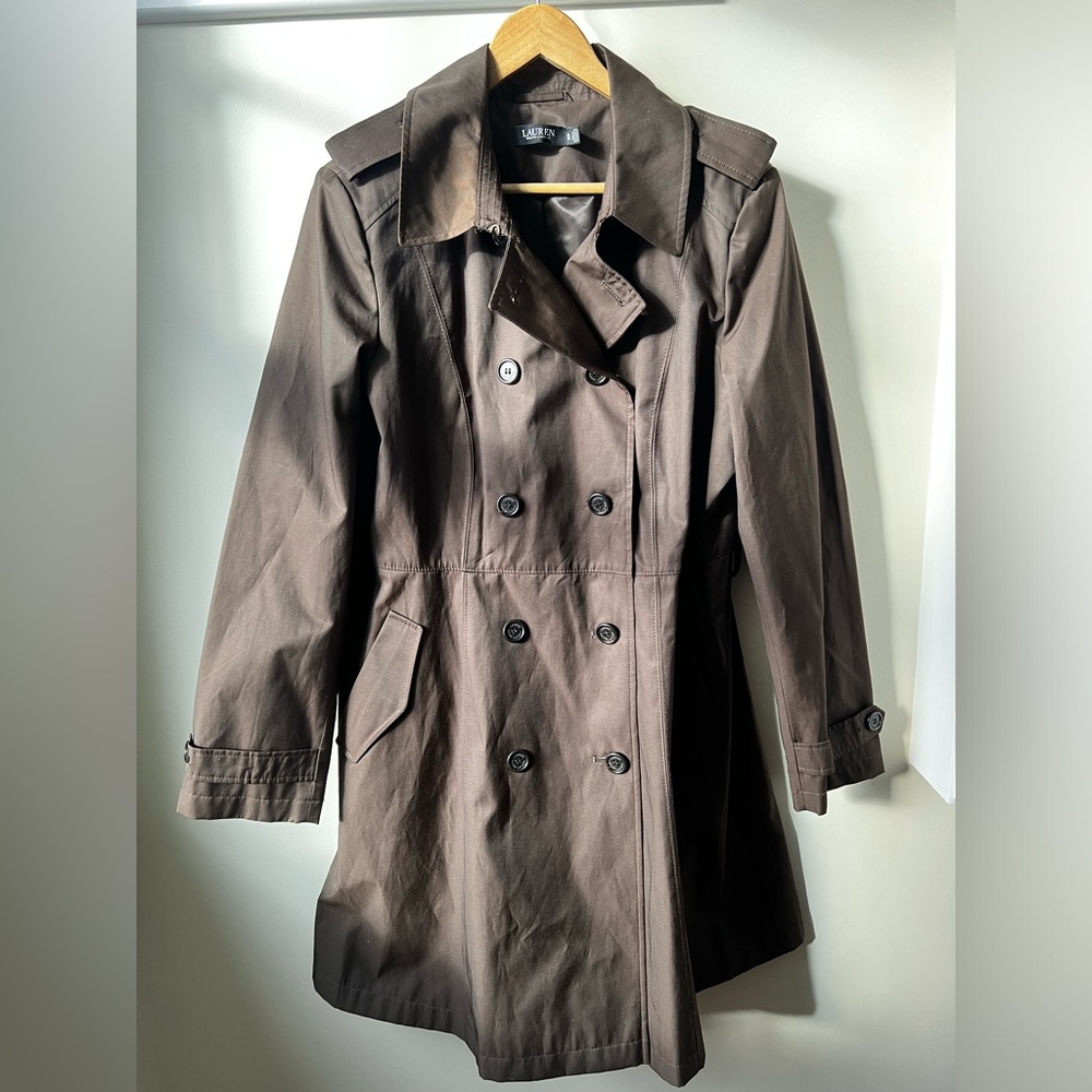 RALPH LAUREN Brown Double-Breasted Trench Coat Water Resistant Classic XL
